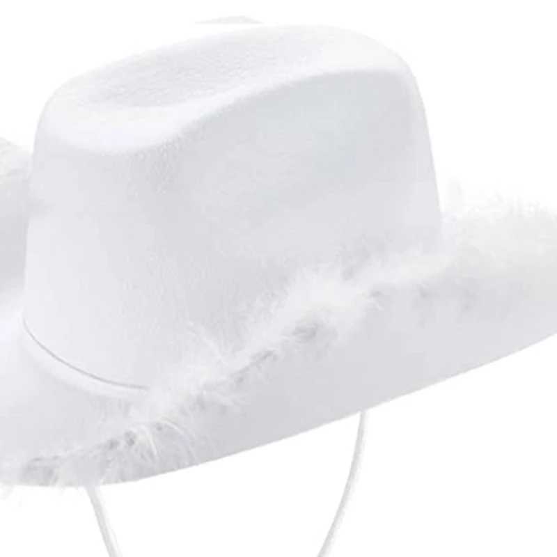 Wide Brim Hats Bucket Hats Feather Decor Fedora Womens Thick Cowboy Casual Party Performance Hat Y240425