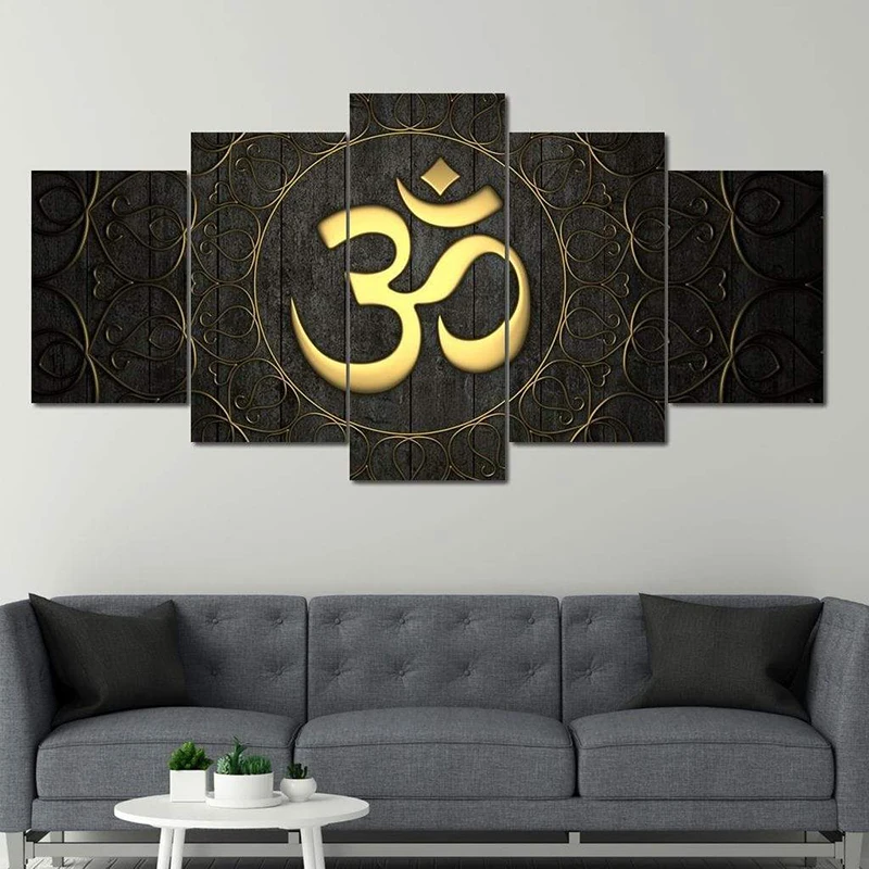 5 -delige zwart goud om boeddhistisch symbool canvas print abstract traditionele religieuze poster en prints voor woonkamer decoratie geen frame