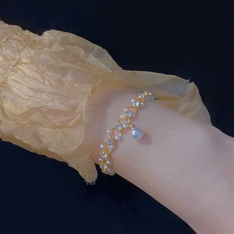 Beaded WLP Y2K Simple Vintage Rhinestone Pearl Gold Plated Armband Women Korean Fashion Charm Armband Pulseras Party Jewelry Gift