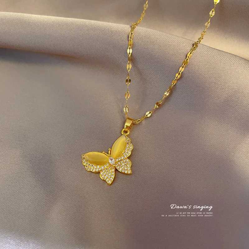 Hänge halsband gula CZ Crystal fjäril Choker Zirconia rostfritt stål smycken kvinna halsband bröllop gåvor för kvinnor mode smycken