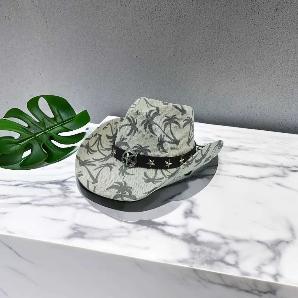 Wide Brim Hats Bucket Hats Western Cowboy Hat Straw Hat Painting Summer Sun Protection Sun Hat for Men Outdoor travel UV protection photo hat Y240425