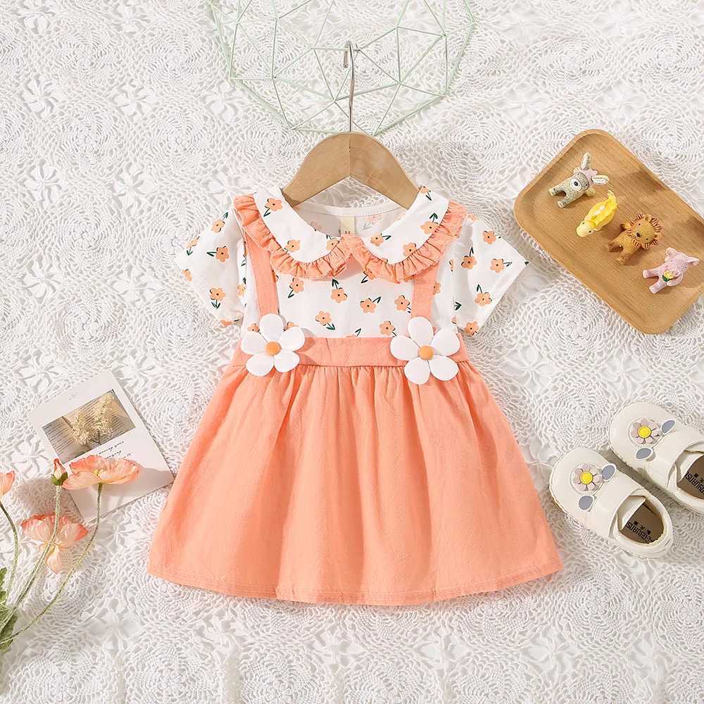 Vestidos de menina 0-3 anos de verão, menina de algodão flor de algodão de duas peças vestido de pulseira