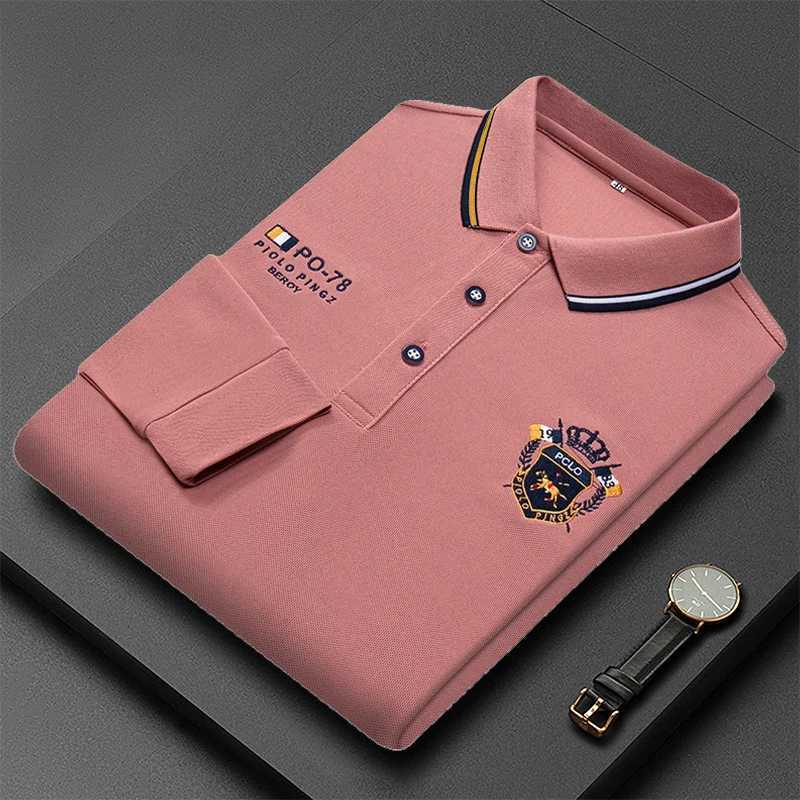Herren Polos New Herbst Korean gesticktes Polo-Hemd Herren Luxus Top Long Sleeve T-Shirt Mode Anti-Falten-Männer Spring Streetwearl2425