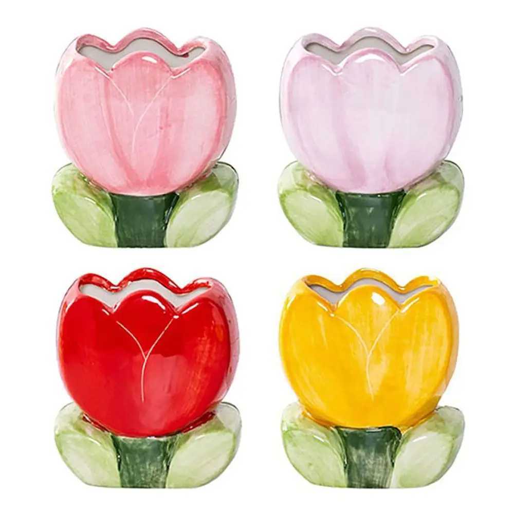 Jarrones Vasos de cerámica Exquisito Tulip Tulip Flower Organizador de lápiz Ornamento de escritorio