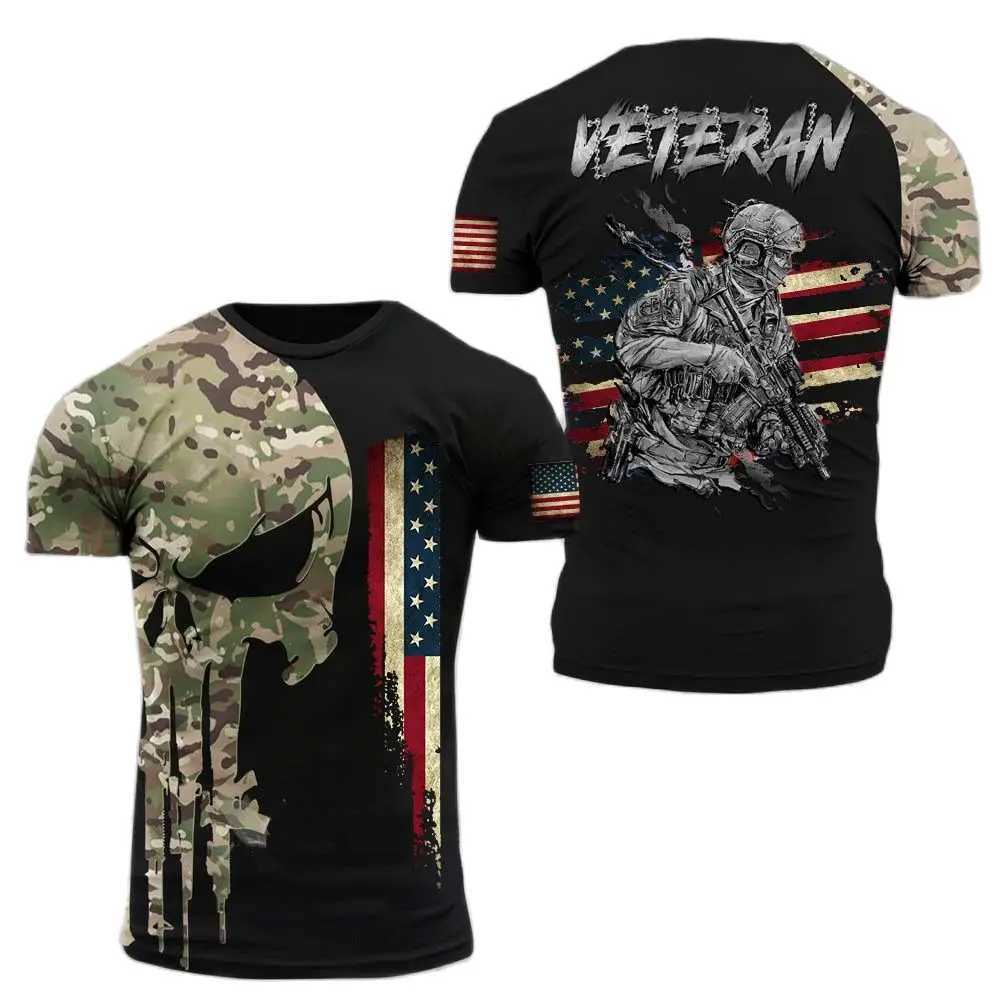 Men's T-Shirts American Soldier Casual O-neck Short-sleeved Camouflage Commando Veteran Mens T-shirt Special Forces Outdoor Quick-drying TopL2404