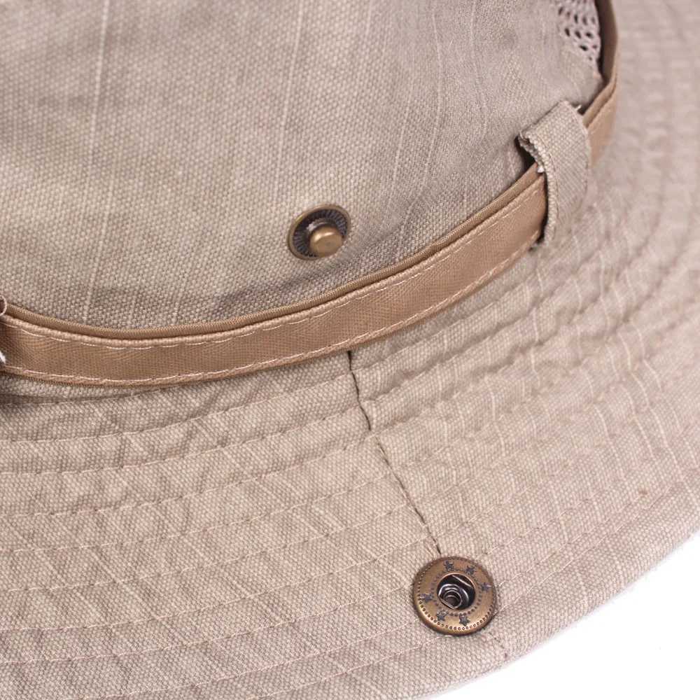 Hats Bucket Hats Outdoor bucket hat mens summer breathable Panama hat cotton jungle fishing net hat hiking beach sun protection hat mens protective hat 240424