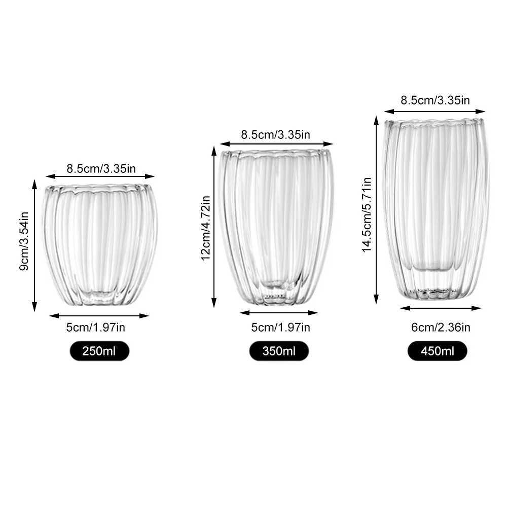 Gobelets rayés à double paroi haute borosilicate verre tasse de thé résistant à la chaleur jus de lait de lait whisky whisky expresso h240425