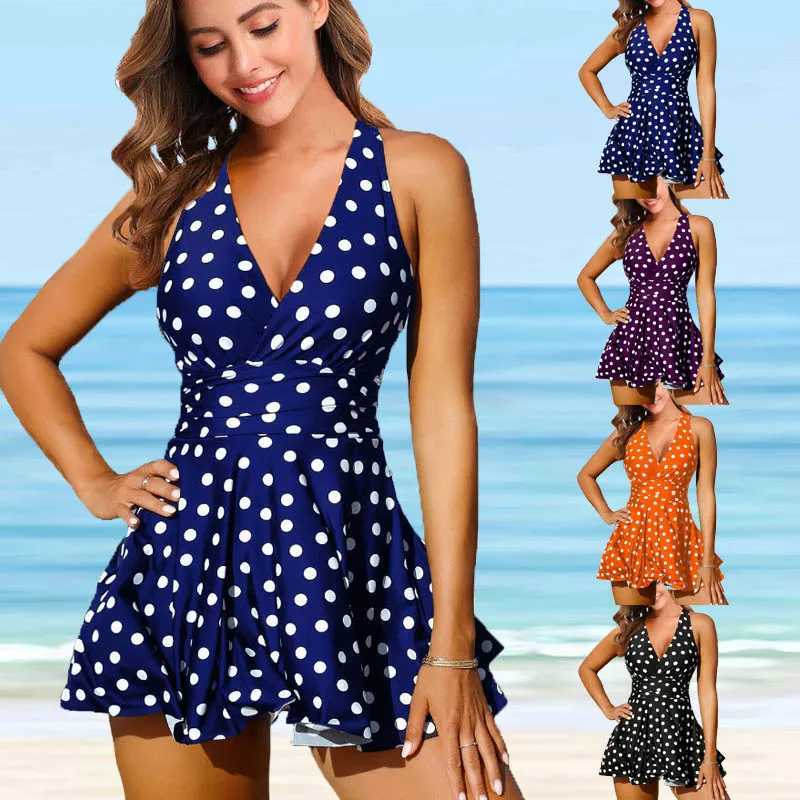 Swim Wear New 2022 Sexy Dot Print Swimwear Женщины купания для двух купальников Tankini Monokini Plus Size Bikini Set Summer Beach Wear Counte 240423