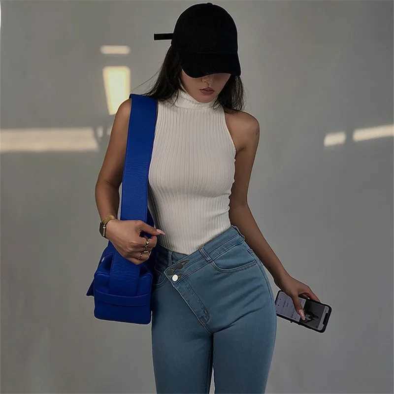 Women's Tanks Camis Xingqing 2024 Summer High Neck Vest Women Slveless Solid Color Knit Ribbed Slim Fit Tank Tops y2k Clothes Lady Basic Clubwear Y240420