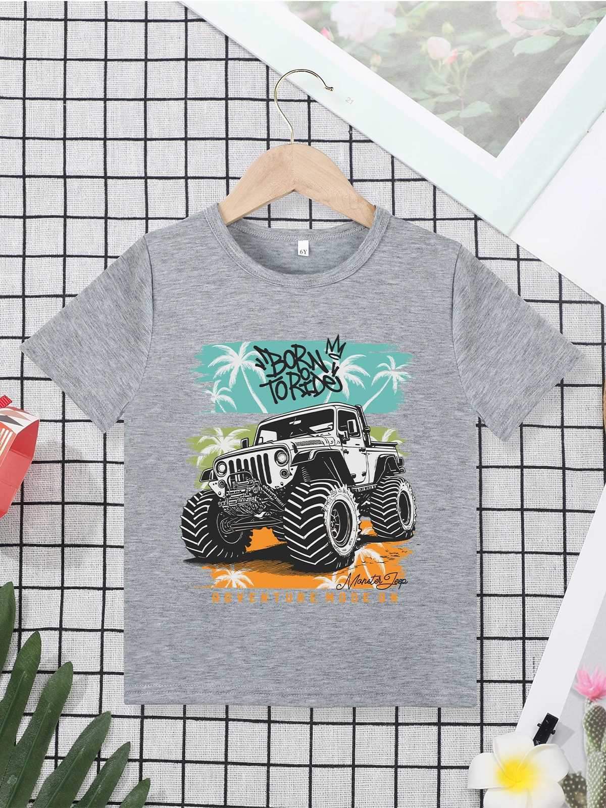 T-Shirts Monster Truck Hipster Jungen Shirt Sommer Outdoor Abenteuer Mode Kinderkleidung Kurzarm Black Tops Street Casual Teesl2404