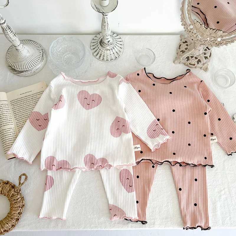 Pyjamas 2023 Baby Pyjama Set Dot Print Infant Girls Sleeper Wear Toddler Girls Indoor Clothes H240425