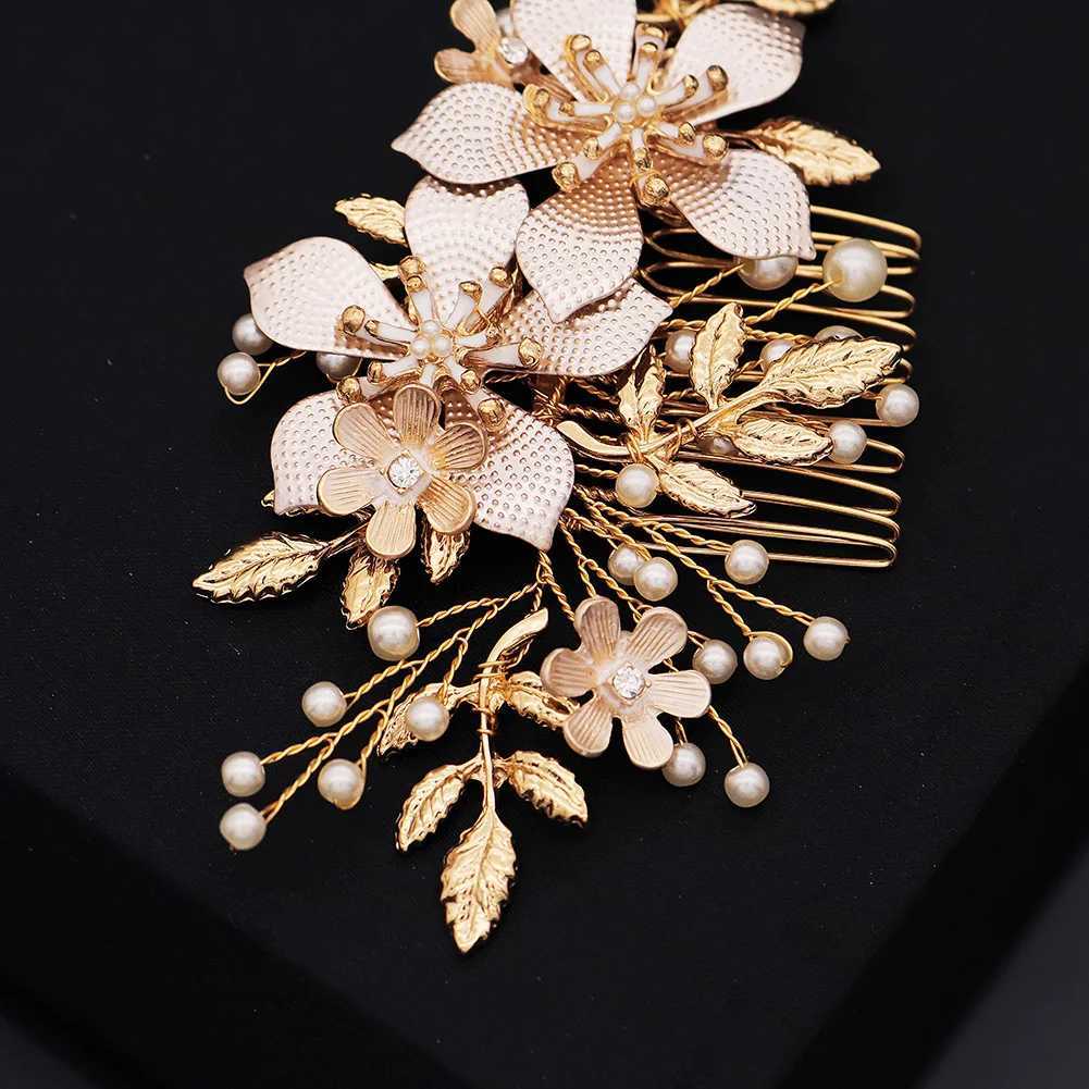 Wedding Hair Jewelry Fashion Flower Hair Comb Clips for Women Accessories Prom Gold Color Pearl Bridal Wedding Hair Jewelry Bride Headpiece d240425