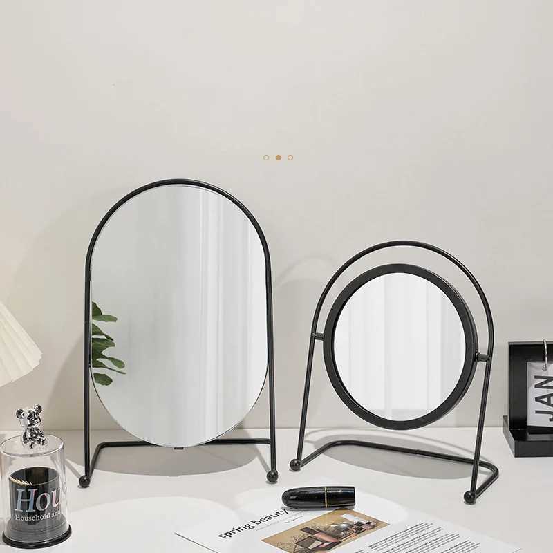 Mirrors Metal Oval Cosmetic Mirror Simple Desk Standing Dressing Mirror For Bedroom Bathroom Korean Hairdressing Mirrors Home Decoration