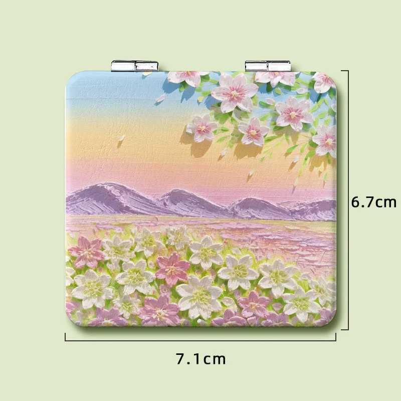 Mirrors Portable Makeup Mirror Hand-Painted Oil Painting Double Sided Folding Vanity Mirror Small Pocket Cosmetic Mirror for Girls Gifts