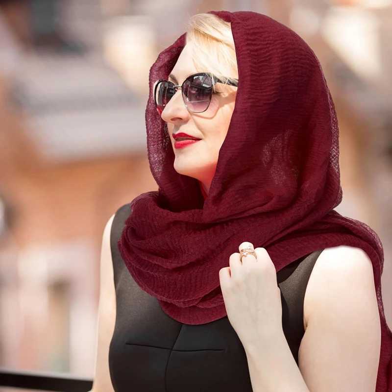Hijabs 6 pezzi donne hijab sciarf scialle hijabs miscela di cotone serralta sciarpa sciarpa le stagioni islam ramadan jilbab d240425