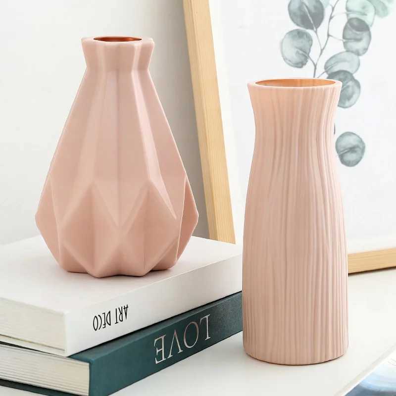 Vases Vase en plastique Vase de fleur moderne Vase blanc rose en plastique Vase de fleur de fleur panier nordique maison Nordic salon décoration Ornement Fleur