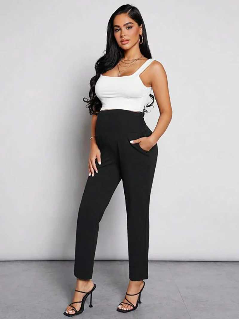 Maternity Bottoms Womens black Maternity Pants Activewear Jogger Track Cuff Sweatpants Over The Belly Stretchy Pregnancy Pants for work loungeL24026