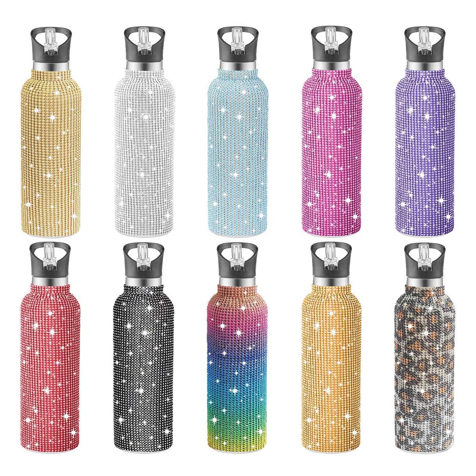 Tumblers 350/500/750 ml Diamant Tuime geïsoleerde Cup Sport Vacuüm Klask Roestvrij staal Grote capaciteit draagbare waterfles Girl Gift H240425