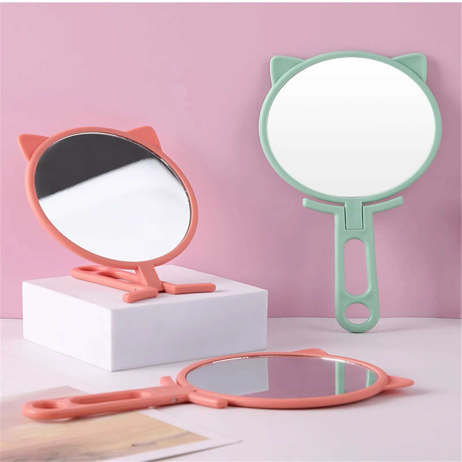 Mirrors Cute Cat Shaped Hand-Held Makeup Mirror Portable Carry-On Cosmetic Small Mirror Handle Makeup Mirror Makeup Tools For Women Gift