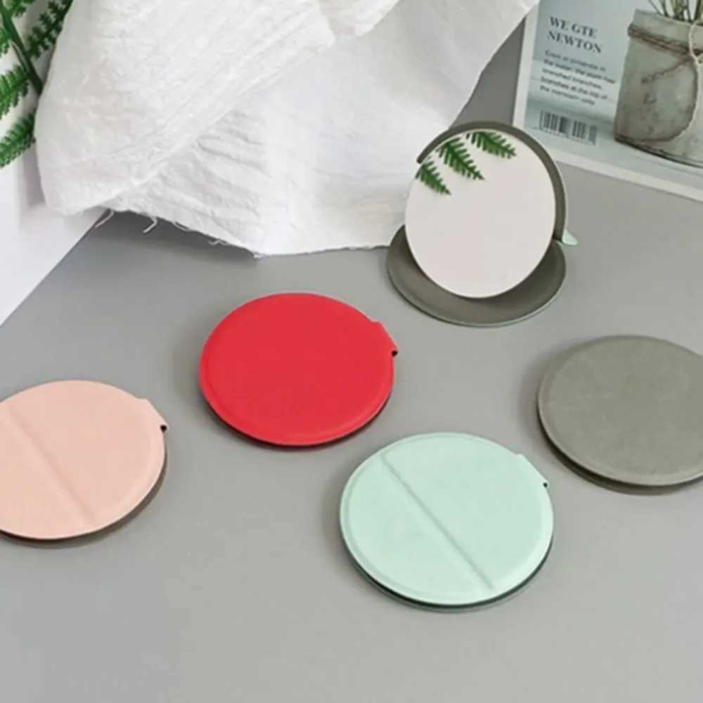 Mirrors Mini Circular Portable Makeup Mirror PU Desk Small Mirrors Stainless Steel Folding Compact Mirror Soild Handheld Beauty Mirror