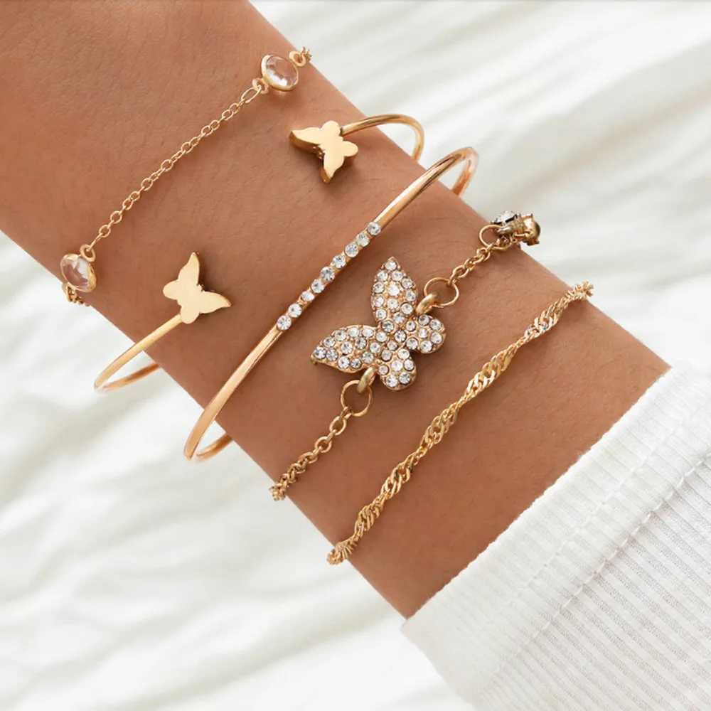 Beaded Bohemia Gold Color Leaves Armband Set For Women White Beads Round Charm Wrap Bangle Boho Girls Smycken Tillbehör