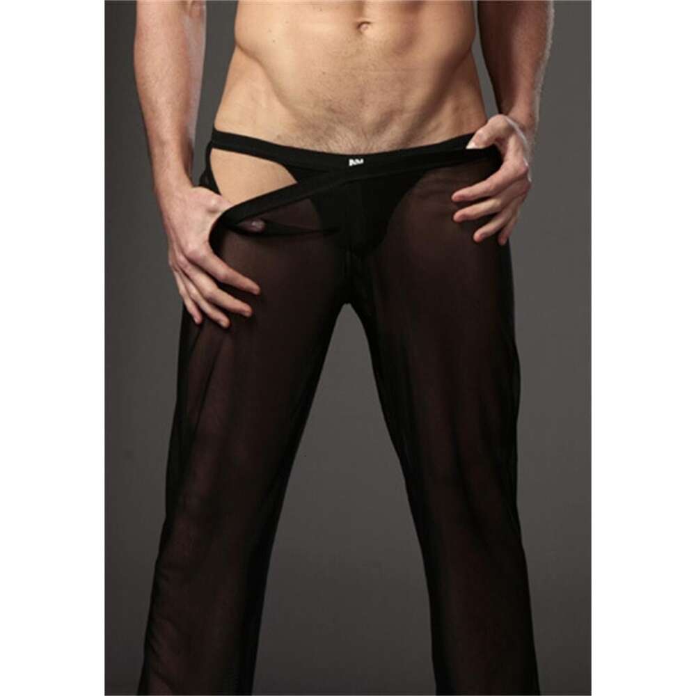 Uomini sexy lunghi trasparenti sciolte in mesh salotto pantaloni aderente pantaloni pigiama pantalone sleep pantalone gay lingerie fx1016