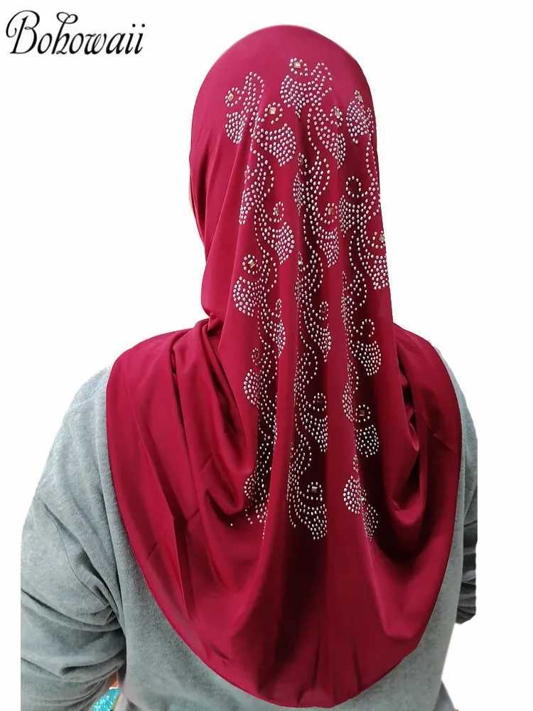 히잡 Bohowaii Ramadan Jersey Bonnet Hijab Femme Musulman Khimar Abaya Islam Diamonds 무슬림 여성을위한 터번 인스턴트 스카프 D240425