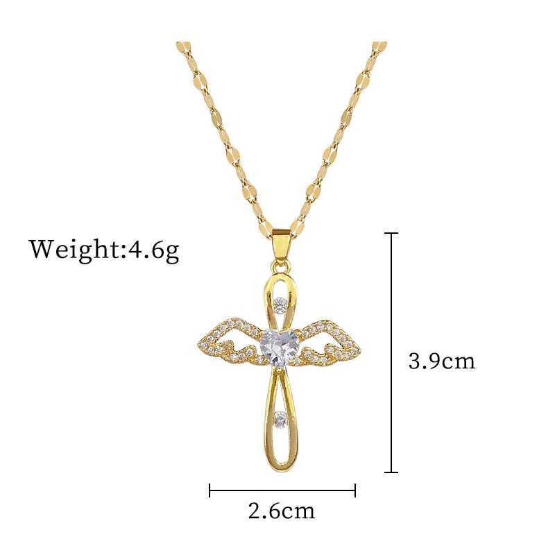 Colliers de pendentif Chaîne en acier inoxydable Wings Cross Pendants Collier Gold Couleur Crystal Bijoux chrétien Cadeaux de Noël pour les femmes