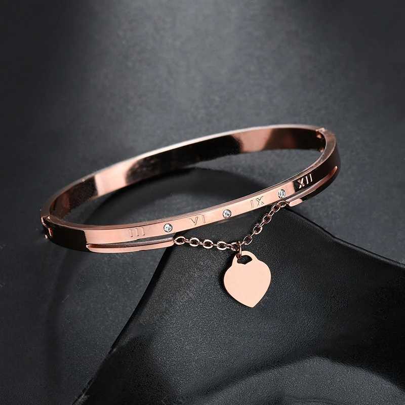 Bracelet en acier en acier inoxydable en or rose de luxe perlé Bracelet en acier inoxydable Bracelet Bracelet de charme de mariage Pendant Female pour femmes bijoux