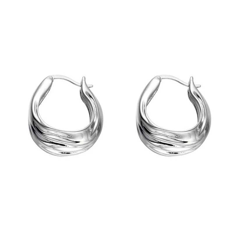 Stud New Trendy Metal Irregular Pleated Hoop Earrings for Women Fashion Design Silver Color Geometric Earrings Jewelry Gifts