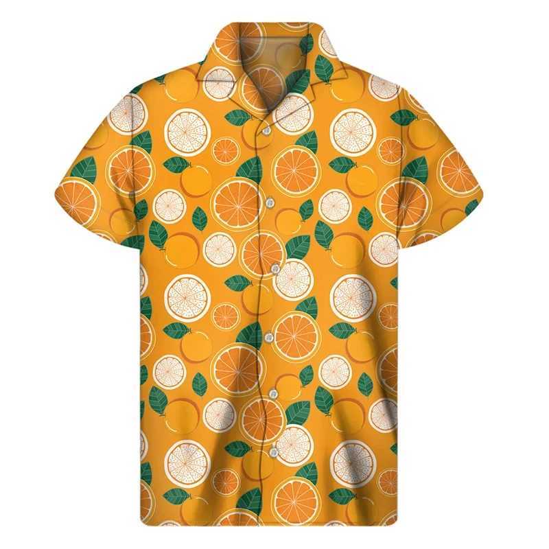 Męskie koszule Banana Orange Pitaya Fruit Shirt Men 3d Print Hawaiian Shirts Top Hawajan Beach Button Lapel Aloha Bluzka 240424