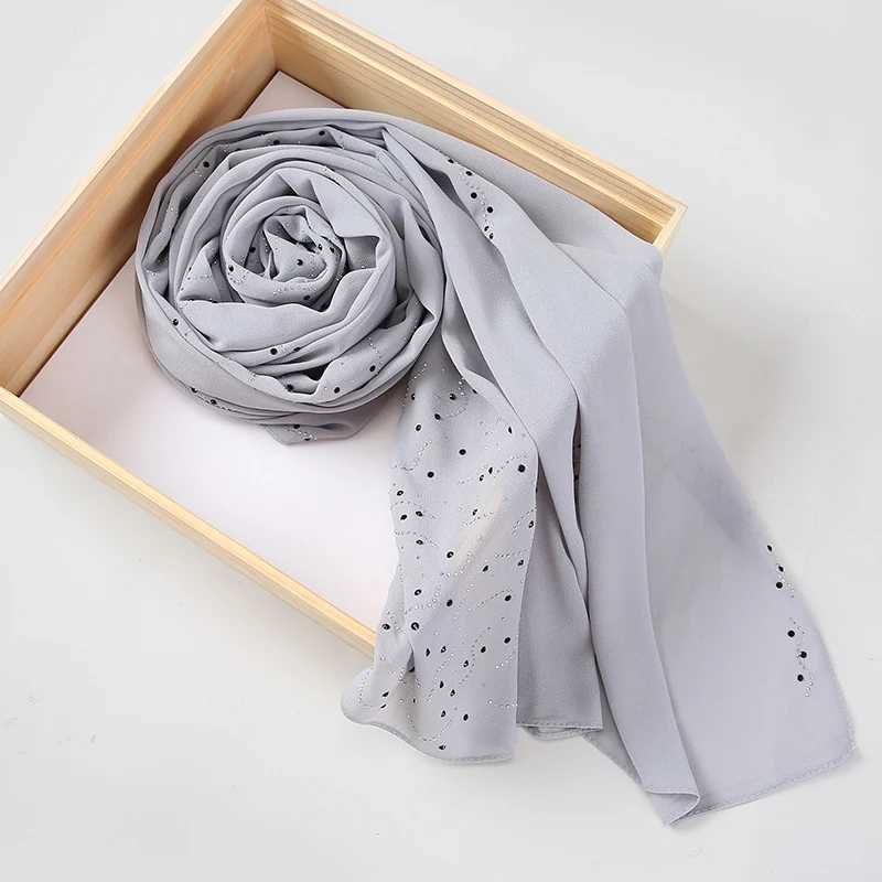 Hijabs MSL145 Kvinnor Crystal Chiffon Hijab Luxury Hijabs Scarf Shawl D240425