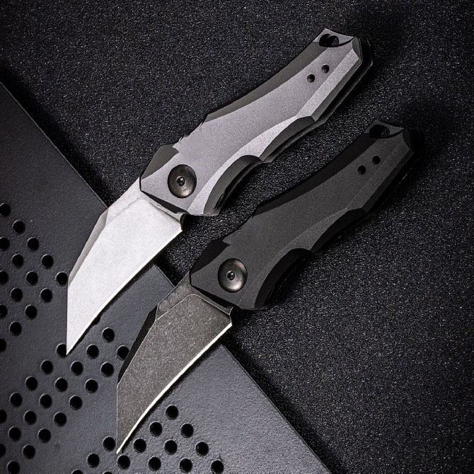 7350 Automatic Tactical Folding Knife 9Cr18Mov Black/White Stone Wash Blade 6061-T6 Handle EDC Pocket Knives With Retail Box