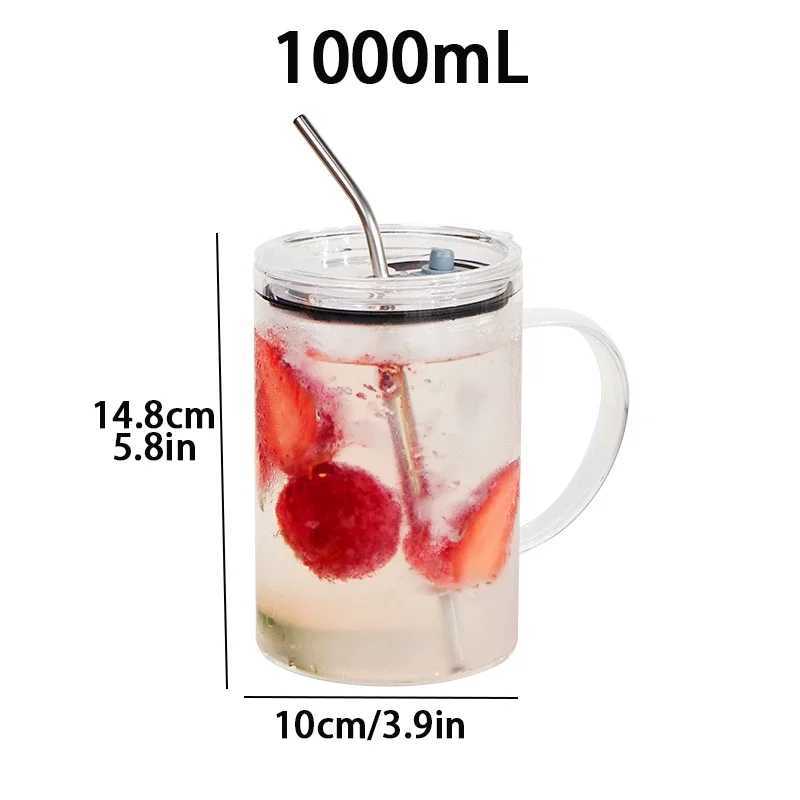 Tumblers grote capaciteit glazen beker met deksel en stro warmtebestendig voor zomer perfect cadeau voor mannen en vrouwen H240425