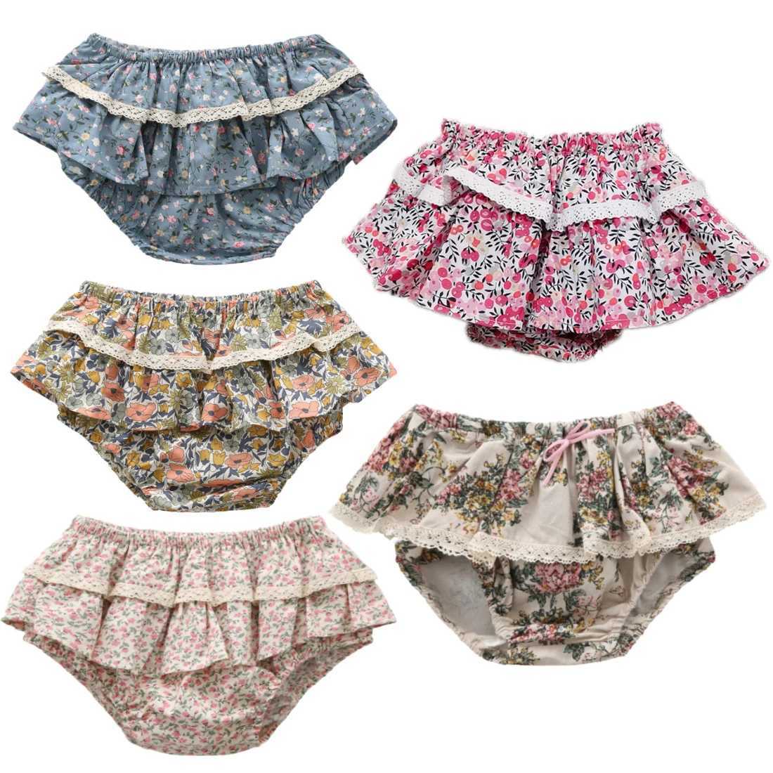 Krótkie dziewczynki kwiatowe falbany koronkowe spódnice Dzieci Letni Pettispirt Toddler Dancing Wedding Clothing Tutu Spódnica Bloomer H240425