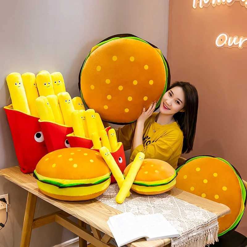 Stuffed Plush Animals French Fries Pillow Toy Creative Cartoon Simulation Hamburger Pillow Plush Toy Doll Photography Sofa Pillow Childrens Toys Gift