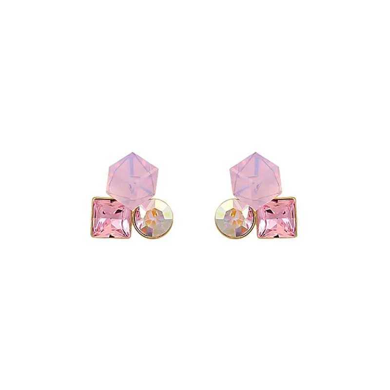 Dangle Chandelier 2024 New Arrival Pink Crystal Square Stud Earrings For Women Girls Elegant Gradual Color Zircon Geometric Earrings Jewelry