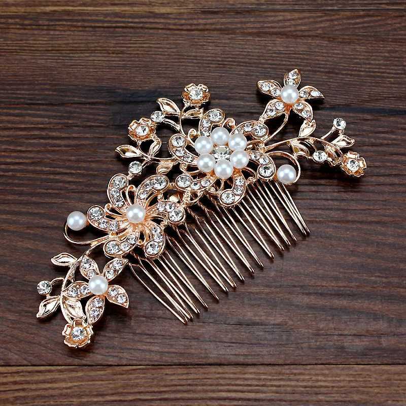 Bijoux de cheveux de mariage Crystal Crystal Butterfly Heads Bridal Headter Rose Gold Color Pearl Wedding Hair Peigt Fomen Bride Jewelry D240425