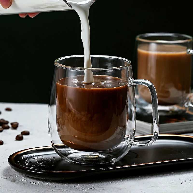 Tumblers Double walled high borosilicate glass cup with heat-resistant handle coffee milk juice beverage lovers gift H240425