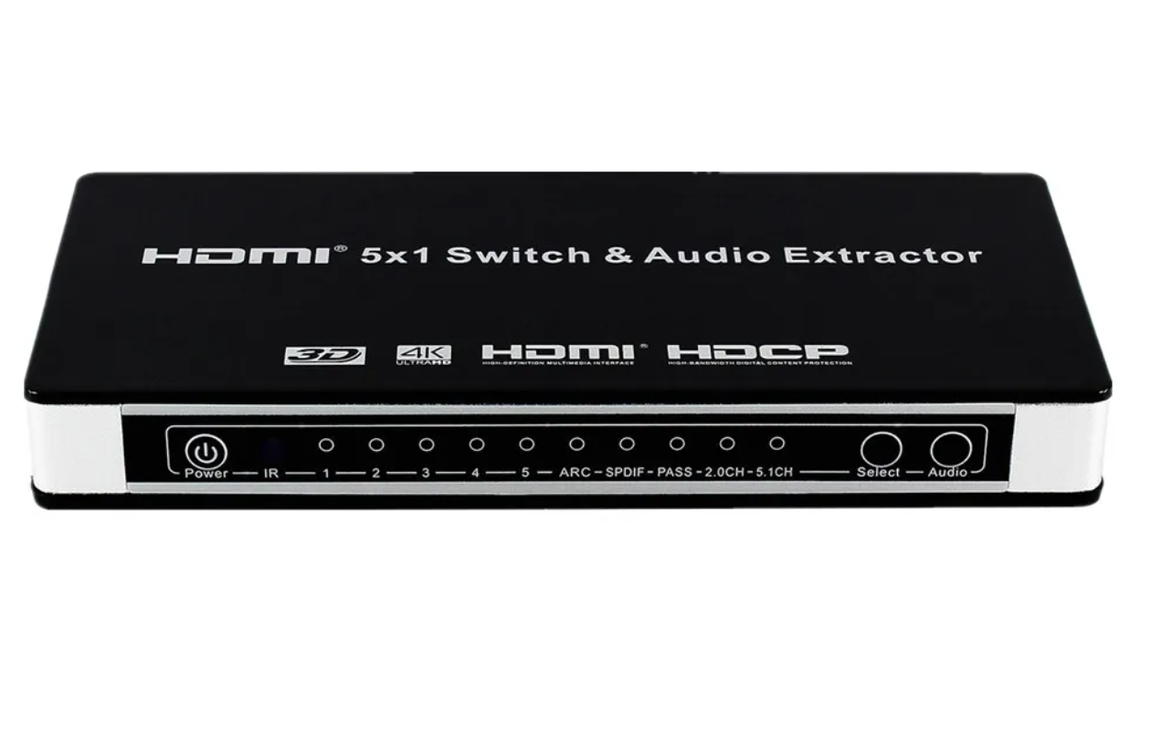 HDMI Switch Switcher 5x1 HDMI Audio Extractor 4KX2K 3D Arc Audio EDID -instelling HDMI 1.4V HDMI Switch Remote 5 in 1 uit