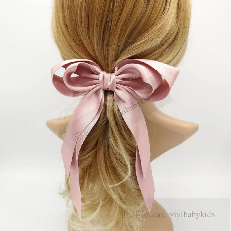 Kids Double layer bubble satin Bows hairpins girls long ribbon Bows princess hair clip accessories boutique children birthday party barrettes Z7878