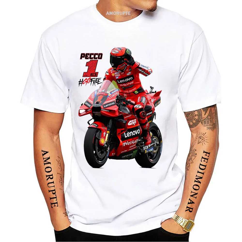 Męskie koszulki 1# Francesco Pecco Bagnaia 63 GP 2023 NOWA T-shirt jazdy Hip Hop Boy Rider Casual T-Shirt Man Motorcycle Sport Racing White TS T240425