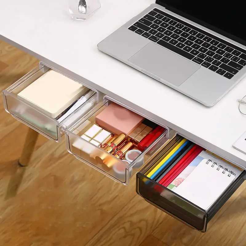 Storage Boxes Bins Drawer Box Under Desk Office Tabletop Organiser Stationery Invisible Non-punching Shelf H240425