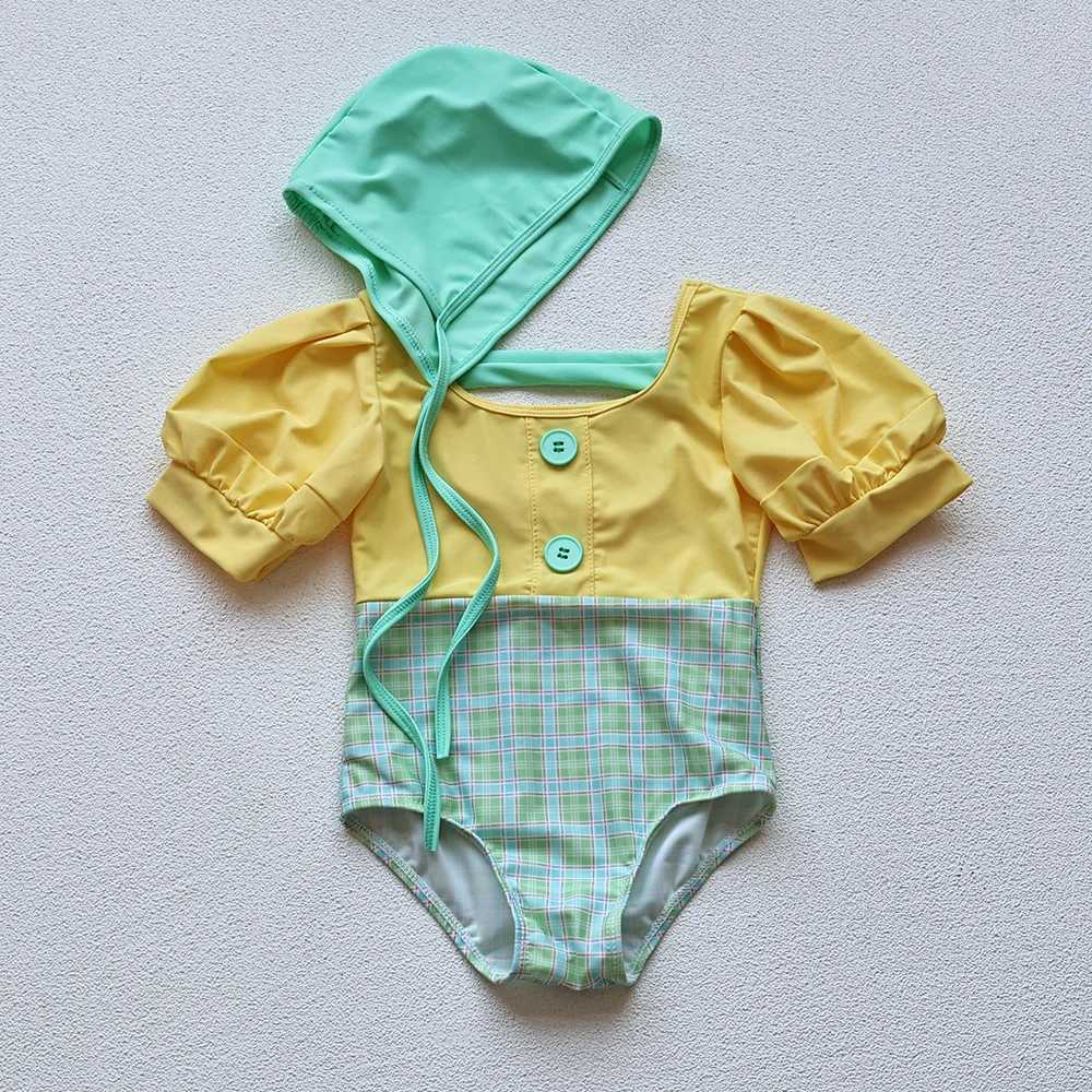 Jednoczęściowe letnie dziecko stroju kąpielowe dziewczyny puff rękawa jednoczęściowy strój kąpielowy H240425