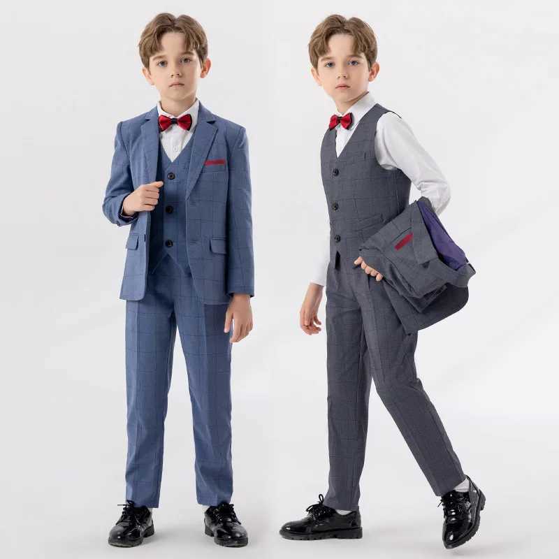 Trajes para niños chaqueta a cuadros azul pantalones bowtie vestido de fiesta de piano ceremonia de la ceremonia del traje del niño del delantero