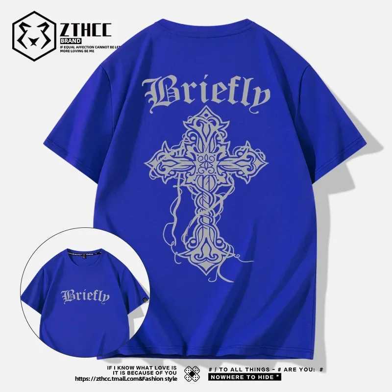 القمصان للرجال Camiseta Grima Cruzada de Manga Curta Masculina Algodo Design Sentido verstil e solta roupas masculinas grandes dimes vero h240425