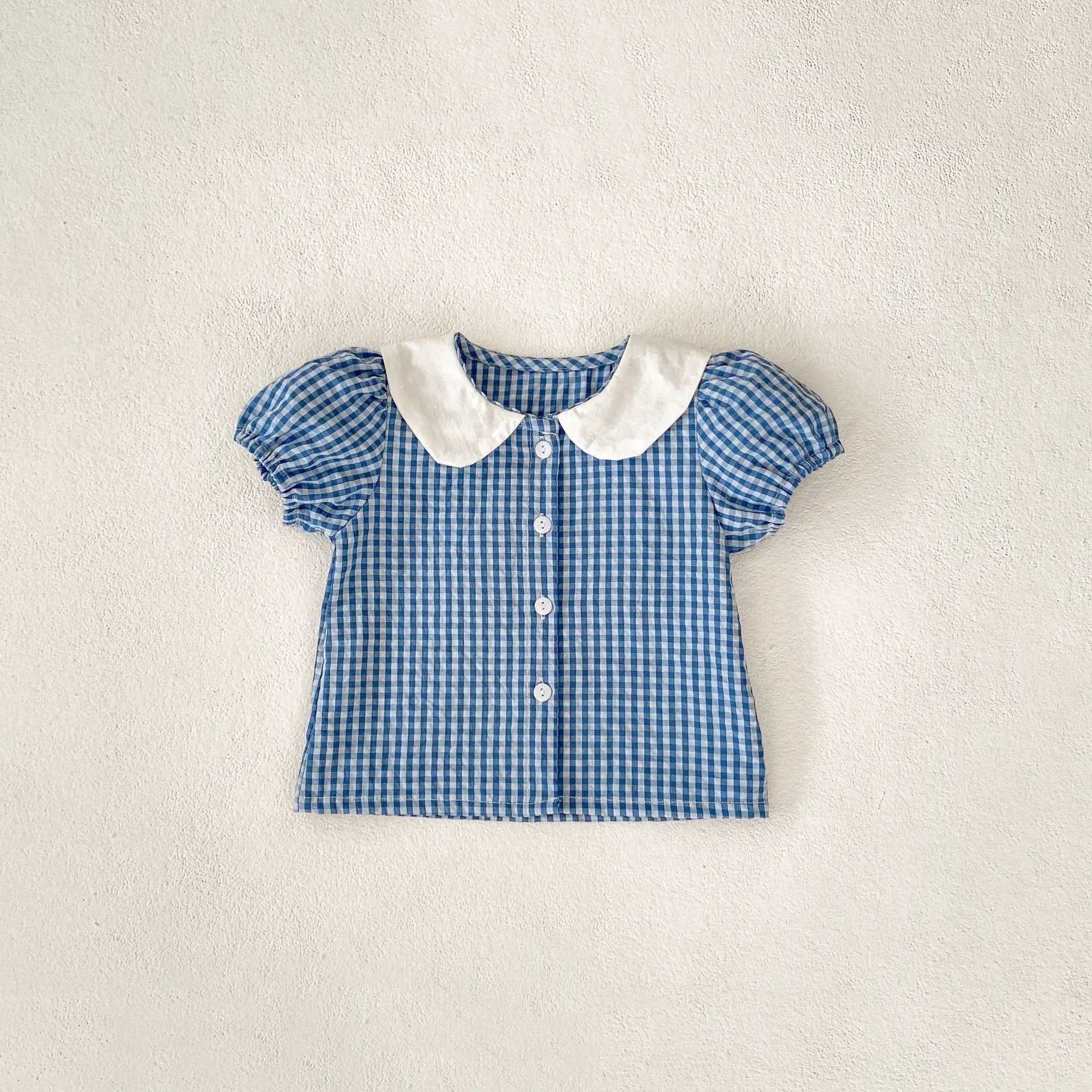 Kläderuppsättningar 2024 Baby Girls Summer Clothes Plaid Tee och White Bloomer Girls Passar Söt outfit H240425