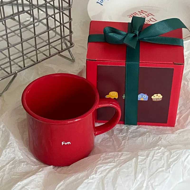 Tumblers 270ml Red Flip-over Ceramic Mug Simple Heat Resisting Latte Coffee Mugs Home Office Tea Water Cup For Birthday Gifts H240425