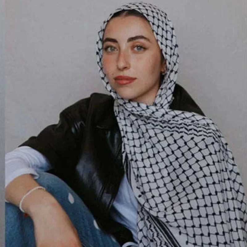 HIJABS 2024 NOVA PRIMAÇÃO KEFFIYEH LONGO LONGO CHIFFON PALESTA PALESTA KEFFIYEH LENHO HIJAB SHAWLE MULIMENTOS MULIMENTOS 185*70CM D240425