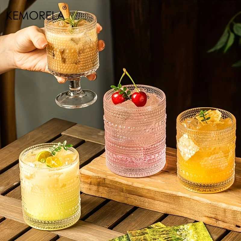 Tumblers 250/300/450ML Hobnail Iced Beverage Goblets Vintage Drinking Glass Cup Wine Soda Juice Glassware set for Parties Bars H240425